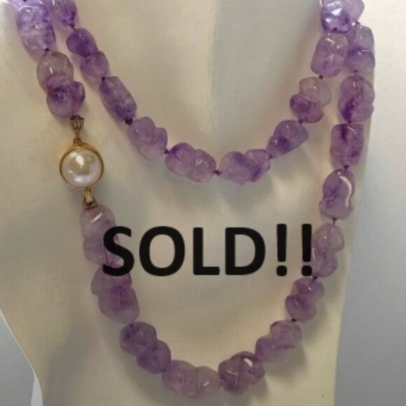 Amethyst Strand with Majorica Faux Pearl Clasp - Picture 1 of 7